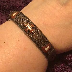 Topazio fillagree-Silver & Enamel Bangle Bracelet, circa 1967